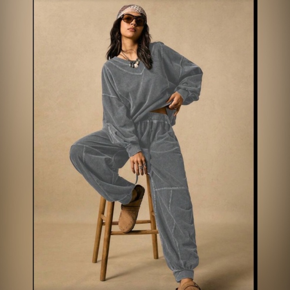 ✨NEW Bohemian Charcoal Smokey Gray Two-Piece Oversized Lounge Set